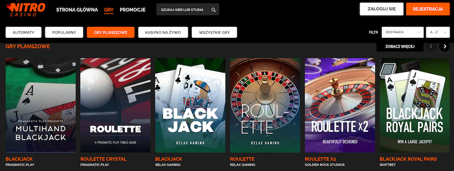 Gry stołowe w Nitro Casino