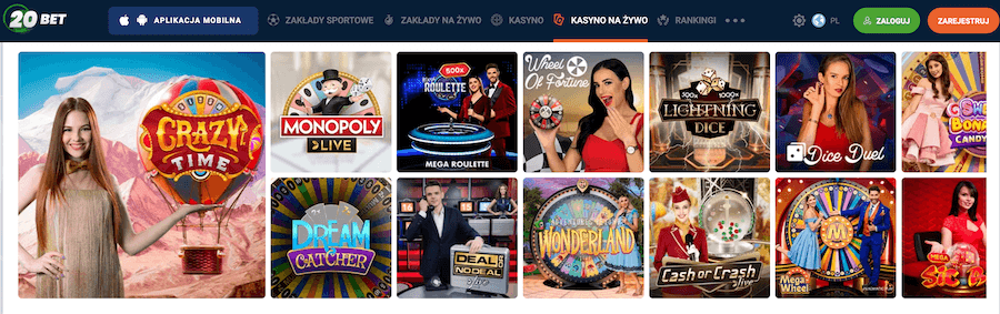 Gry show w kasynie 20Bet