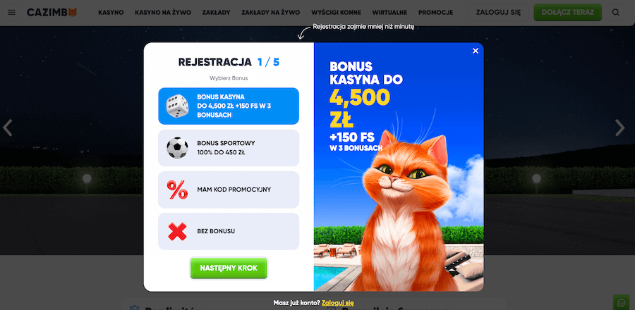 Rejestracja konta w kasynie Cazimbo