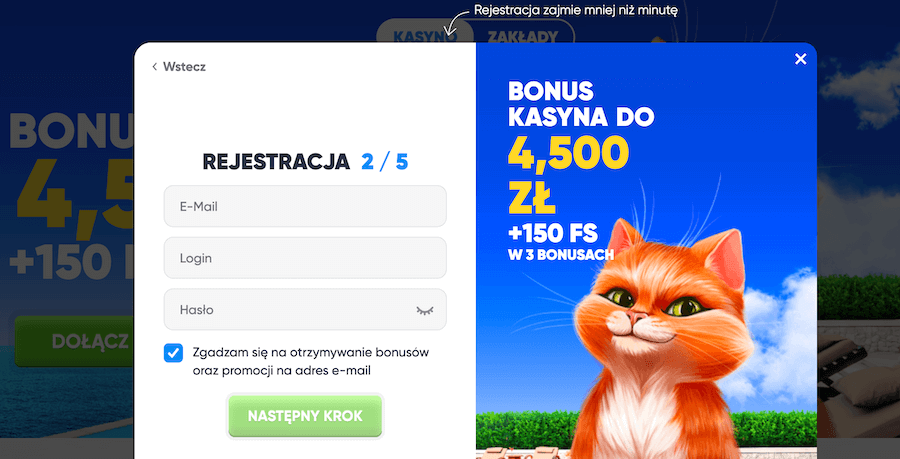 Rejestracja konta w kasynie Cazimbo