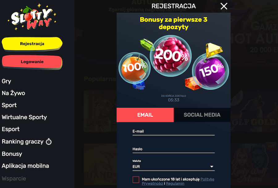 Rejestracja w Slotty Way