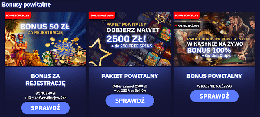 Bonusy powitalne w Total Casino