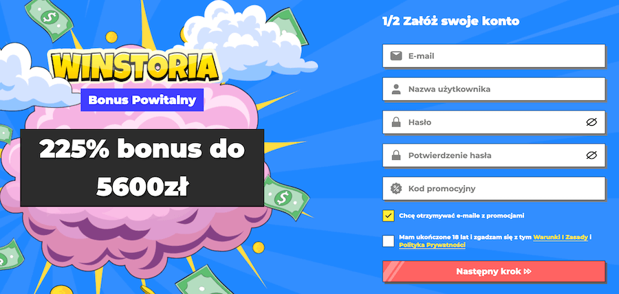 Rejestracja konta w Winstorii