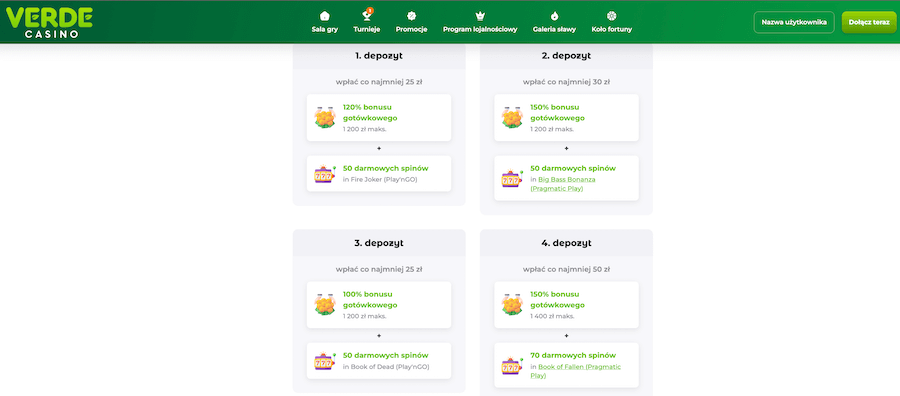 Bonus powitalny kasyna Verde Casino