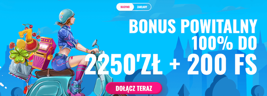 Zdjęcie bonusu powitalnego 100% do 2250 złotych + 200 darmowych spinów