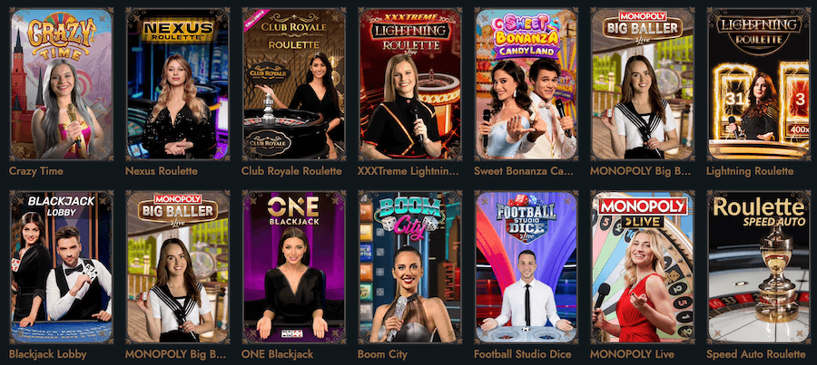 Grafika przedstawia popularne gry z krupierem na żywo w Lucky Heroes.