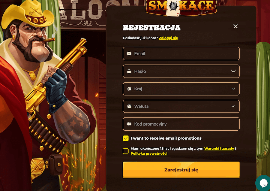 Grafika przedstawia okno rejestracji w Smokace.