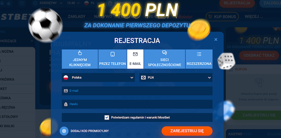 Okno rejestracji w MostBet.