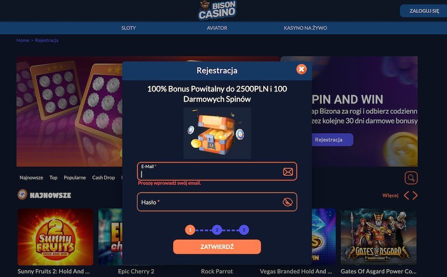 Rejestracja w Bison Casino