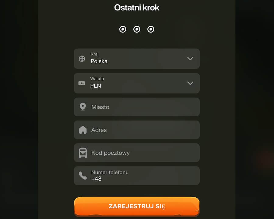 Pole rejestracji CashWin.