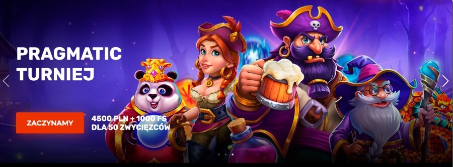 Pragmatic Turniej - czwórka bohaterów - pirat, czarodziej, barmanka i panda-wizjoner.