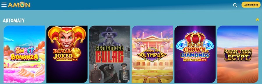Przykładowe automaty dostępne w Amon Casino.