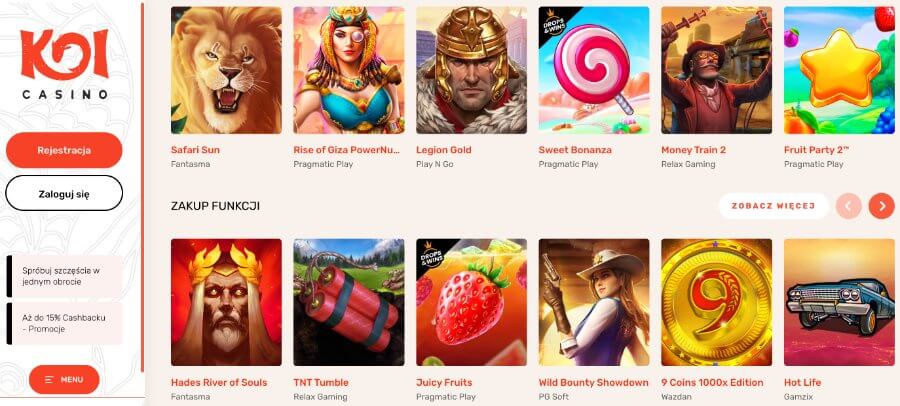 Oferta gier w KoiCasino