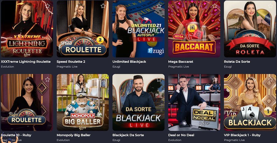 Przykładowe gry na żywo w Rolling Slots Casino.