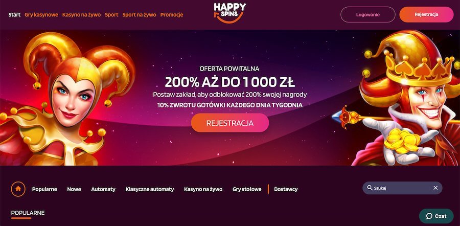 Strona startowa HappySpins.