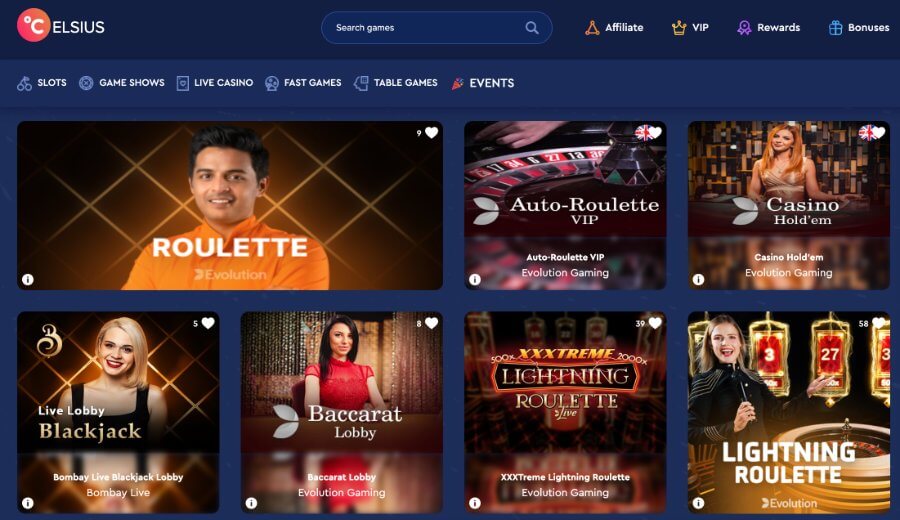 Kasyno na żywo w Celsius Casino