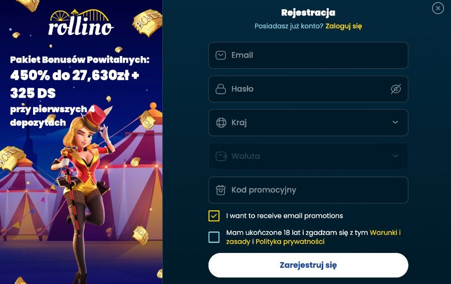 Rejestracja w kasynie Rollino