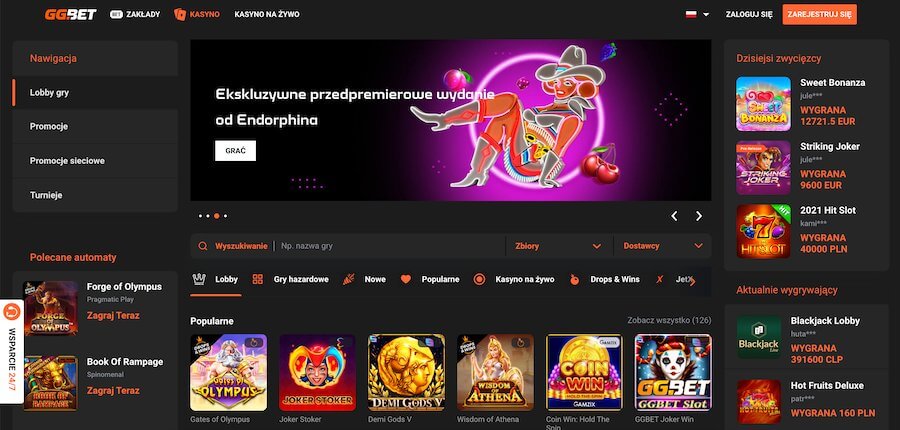 Strona startowa kasyna GGBet.
