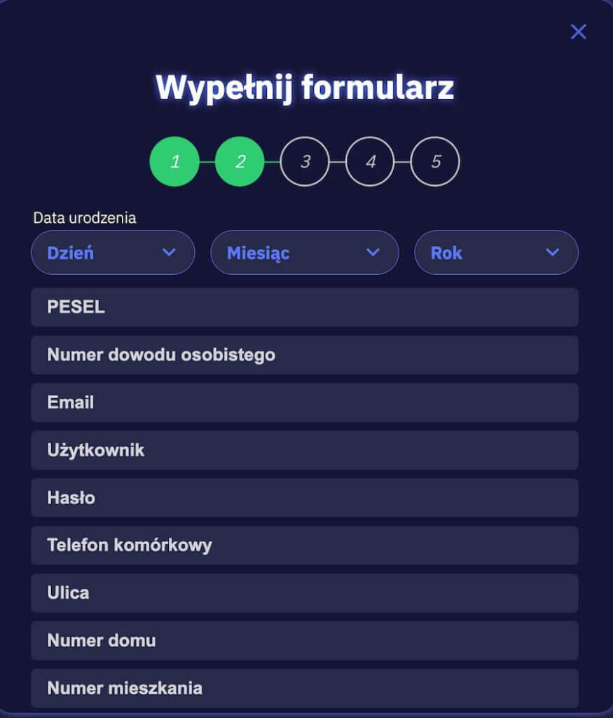 Formularz rejestracyjny w Total Casino.