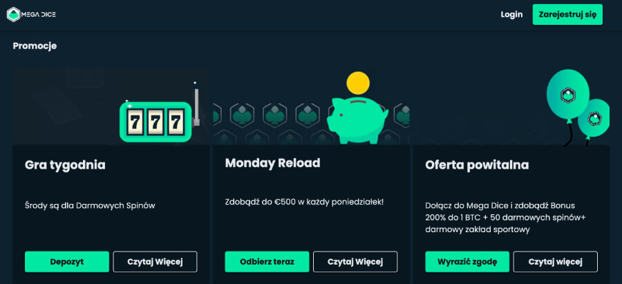 Promocje w kasynie Mega Dice