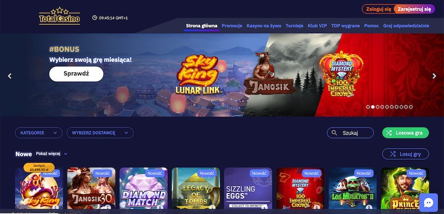 Strona startowa Total Casino.