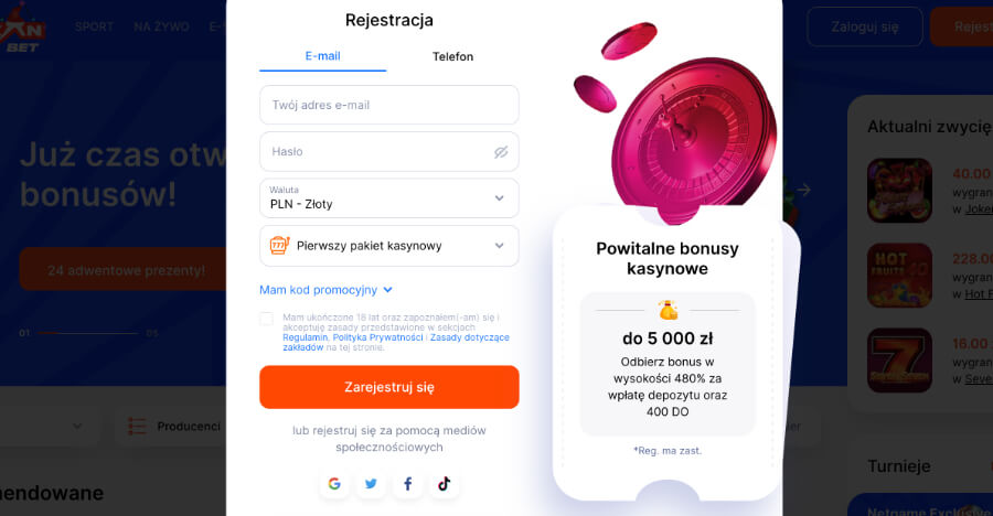 Vulkan.bet - rejestracja