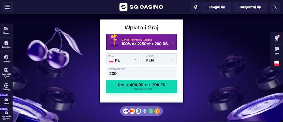 Strona startowa kasyna SGcasino.