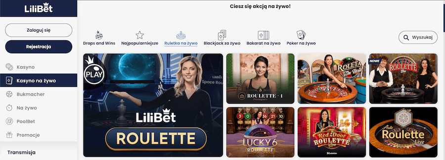 Strona startowa i ruletka na zywo w Lilibet.