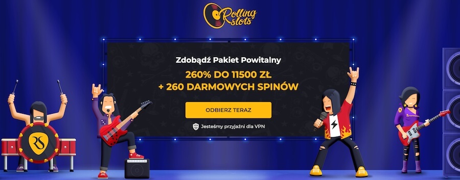 Bonus powitalny kasynie RollingSlots.