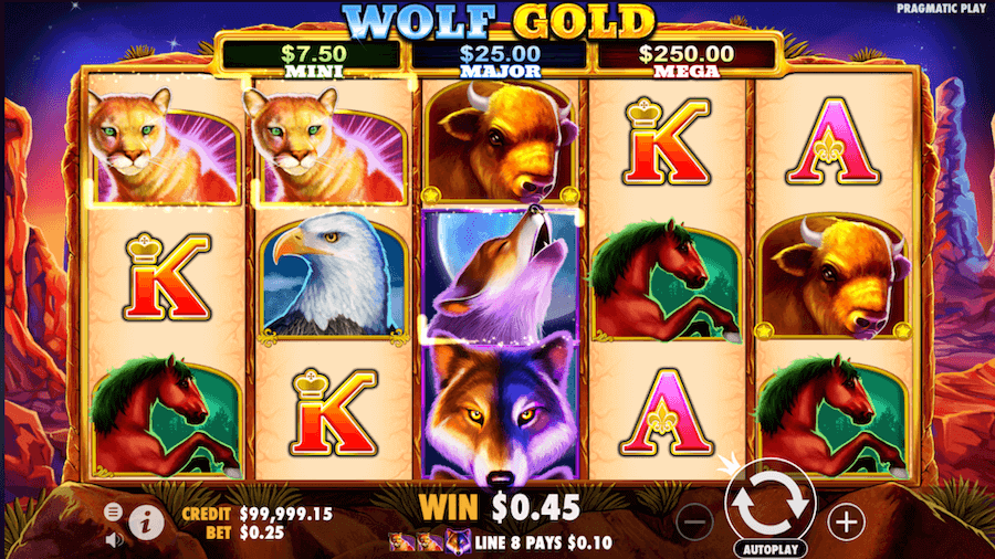 Bębny slotu Wolf Gold od Pragmatic Play.