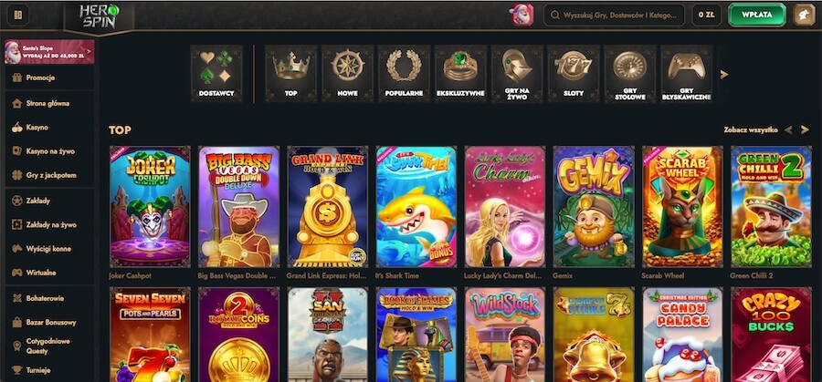 HeroSpin i top gry w tym kasynie online.