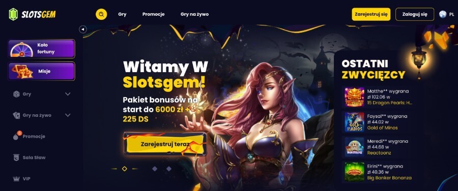SlotsGem bonus powitalny i strona glowna
