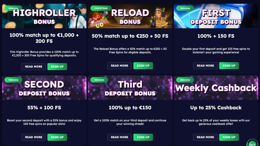 Bonusy dostępne w kasynie Bet4Slot