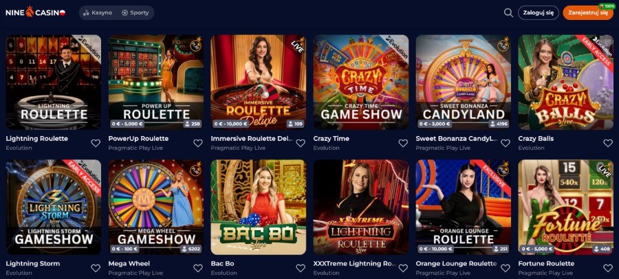 Nine Casino kasyno na żywo