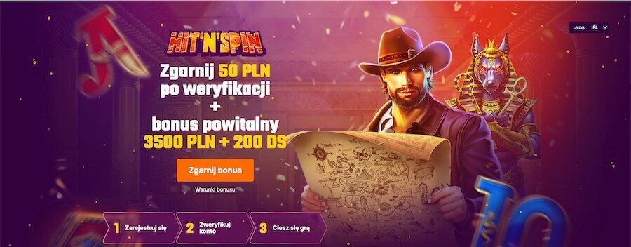 Hit'n'Spin bonus bez depozytu i bonus powitalny.
