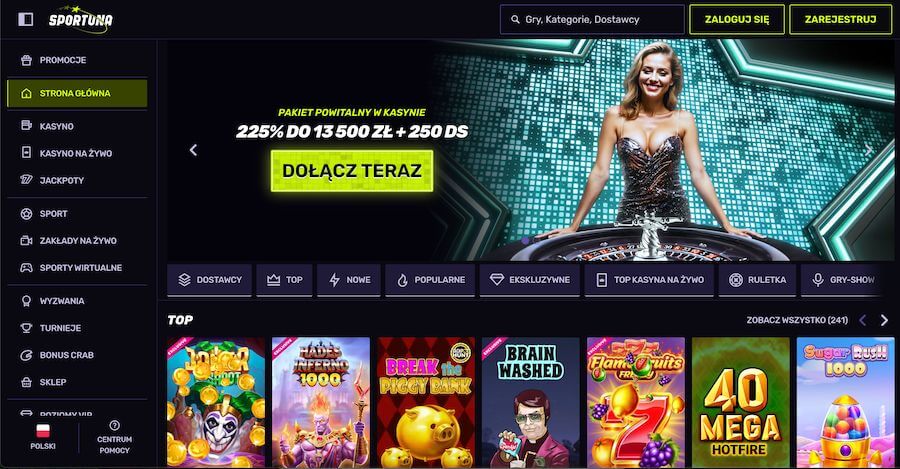 Kasyno Sportuna strona startowa i bonus powitalny.