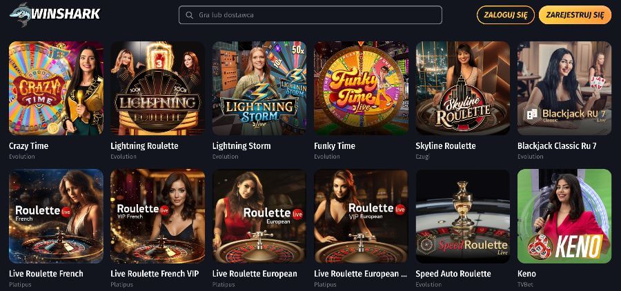 Winshark kasyno na żywo
